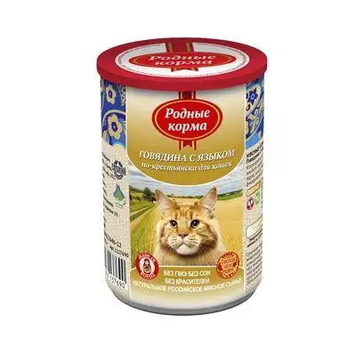 Купить Родные корма консервы для кошек, говядина с языком по-крестьянски