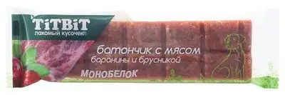Купить titbit лакомство для собак батончик с бараниной и брусникой 