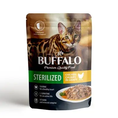 Купить mr.buffalo влажный корм для стерилизованных кошек цыпленок в соусе (пауч)