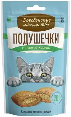 Купить Деревенские лакомства для кошек подушечки с пюре из курицы