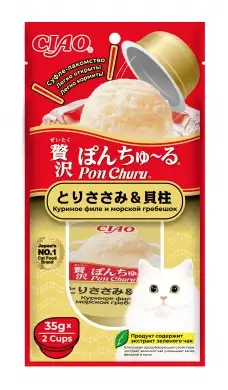 Купить inaba ciao pon churu Лакомство для кошек Суфле Куриное филе и морской гребешок