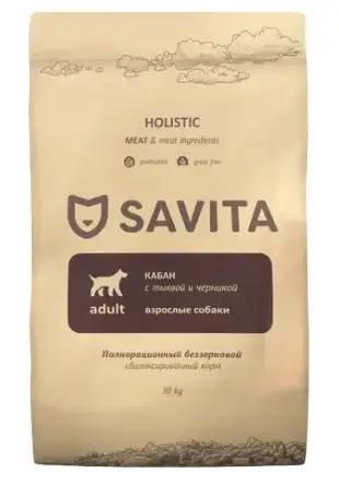 Купить savita сухой беззерновой корм для взрослых собак всех пород с мясом кабана