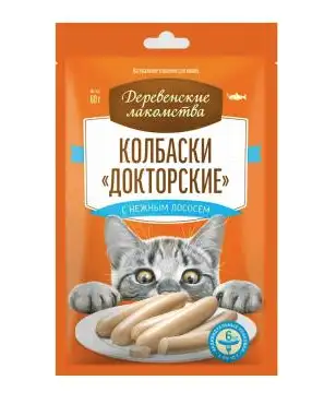 Купить Деревенские лакомства колбаски докторские с нежным лососем для кошек