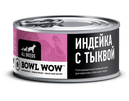 Купить bowl wow monoprotein консервы для собак с индейкой и тыквой