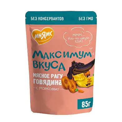 Мнямс влажный корм мясное рагу с говядиной и морковью для собак «Максимум вкуса» (пауч)
