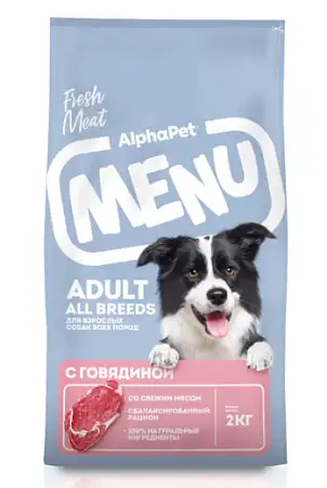 Купить alphapet  menu сухой корм для взрослых собак всех пород с говядиной
