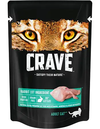 Купить crave влажный корм для взрослых кошек с кроликом в желе (пауч)
