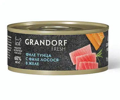 GRANDORF FRESH Консервы для кошек  Филе тунца с филе лосося в желе
