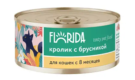 Купить florida консервы для взрослых кошек из кролика с брусникой