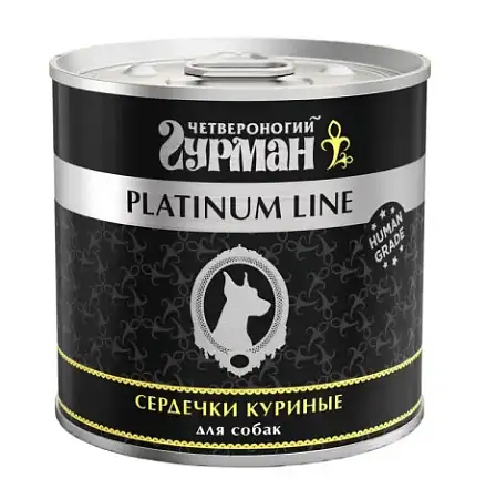Купить Четвероногий Гурман platinum line консервы с сердечками куриными в желе для взрослых собак всех пород