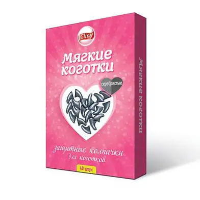 Cliny колпачки на когти для кошек "Мягкие коготки", серебристые
