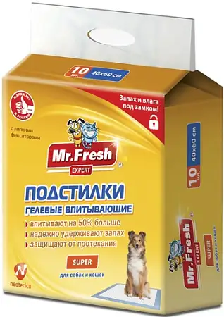 Купить mr.fresh expert super гелевые подстилки-пеленки с повышенной впитываемостью для кошек и собак
