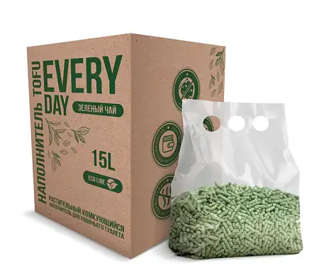 Купить everyday tofu box наполнитель для кошек растительный комкующийся натуральный  с ароматом зеленого чая