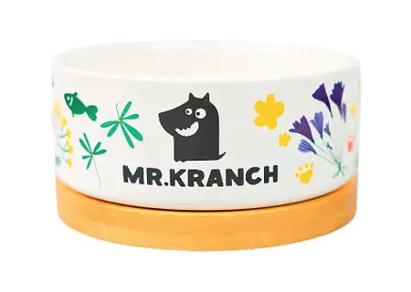 Купить mr.kranch bamboo Цветы Прованса миска керамическая на бамбуковой подставке для собак и кошек, васильковая