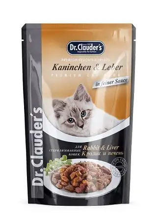 Купить dr. clauder's влажный корм для стерилизованных кошек, с кроликом и печенью, в соусе (пауч)