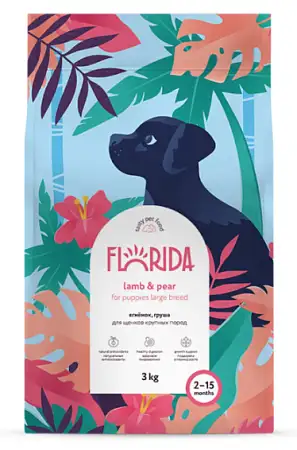 Купить florida сухой корм для щенков крупных пород с ягненком и грушей
