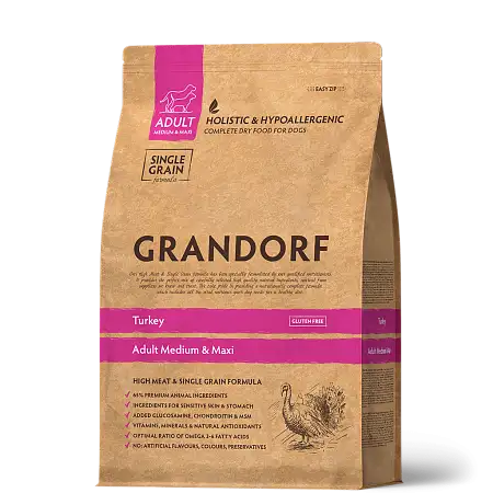 Купить grandorf сухой корм взрослых собак средних и крупных пород, индейка