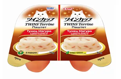 Inaba CIAO TWINS Terrine Паштет для кошек тунец Магуро и куриное филе со вкусом кацуобуси (ламистер)
