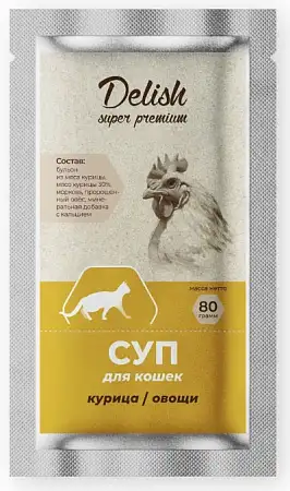 Купить delish super premium суп для взрослых кошек с курицей и овощами (пауч)