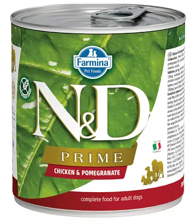 Купить farmina n&d prime dog консервы для взрослых собак всех пород с курицей и гранатом