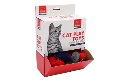NUNBELL набор Мышки-пищалки для кошек, флоковое покрытие, шоу-бокс, микс