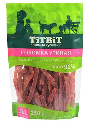TiTBiT лакомство для собак всех пород Соломка утиная, выгодная упаковка XXL