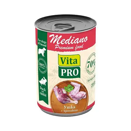 Купить vita pro mediano консервы для собак утка с кроликом кусочки в соусе