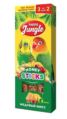 Happy Jungle лакомство для птиц палочки с медом, микс 3 вкуса