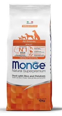 Monge Dog Speciality Line Monoprotein сухой корм для взрослых собак всех пород из утки с рисом и картофелем