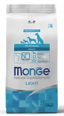 Monge Dog Speciality Light сухой корм для взрослых собак всех пород при избыточном весе с лососем и рисом